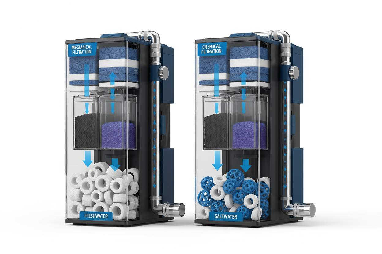 Advanced multi-stage filtration systems including mechanical, chemical, and biological components to maintain clean, healthy aquatic environments for both freshwater and saltwater systems.